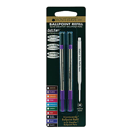 Monteverde® Ballpoint Refills For Sheaffer Ballpoint Pens, Medium Point, 0.7 mm, Purple, Pack Of 2 Refills
