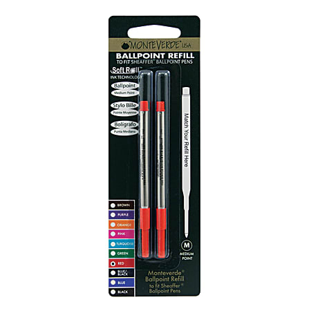 Monteverde® Ballpoint Refills For Sheaffer Ballpoint Pens, Medium Point, 0.7 mm, Red, Pack Of 2 Refills