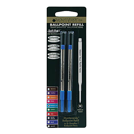 Monteverde® Ballpoint Refills For Sheaffer Ballpoint Pens, Medium Point, 0.7 mm, Turquoise, Pack Of 2 Refills