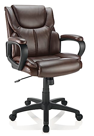 Realspace&reg; Mayhart Vinyl Mid-Back Office Chair, Brown/Black, BIFMA Compliant