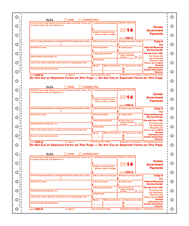 ComplyRight 1099-G Tax Forms, Certain Government Payments, Recipient Copy B, 1-Part, Continuous Pin Feed, 9" x 11", Pack Of 100