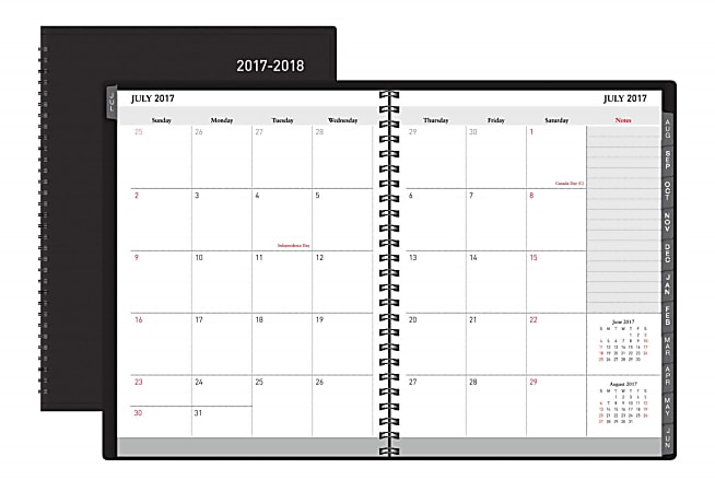 Office Depot® Brand 18-Month Monthly Academic Planner, 9" x 11", 30% Recycled, Black, July 2017 to December 2018