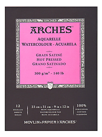 Arches® Watercolor Pads, 9" x 12", Hot-Pressed, 12 Sheets, 140 Lb, White, Pack Of 2