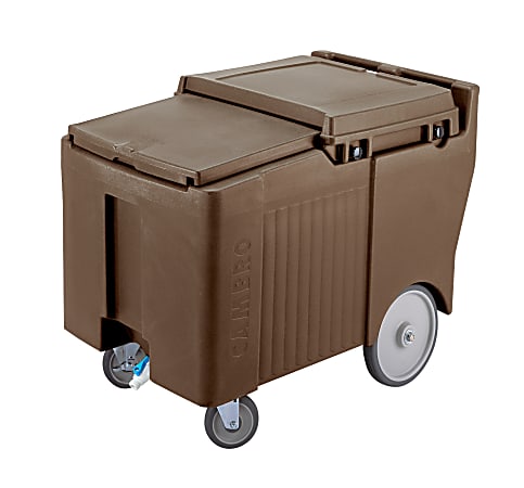 Cambro SlidingLid Ice Caddy, Rear 10" Easy Wheels, 175-Lb Capacity, Dark Brown