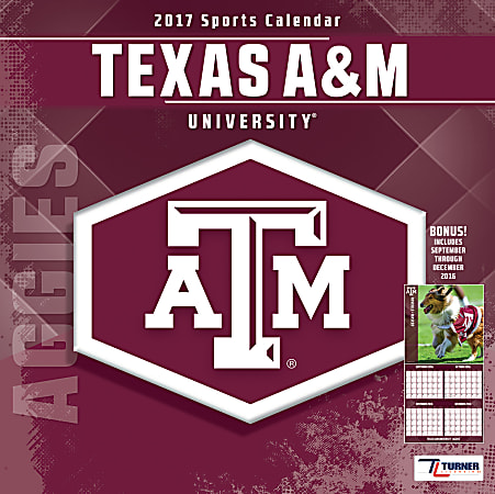 Turner Licensing® Team Wall Calendar, 12" x 12", Texas A&M Aggies, January to December 2017