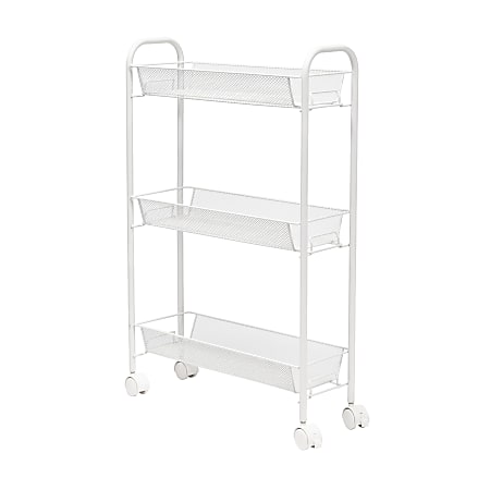 Honey Can Do Slim Rolling Wire Cart, With 3 Baskets, 30-3/4"H x 7-1/4"W x 19"D, White