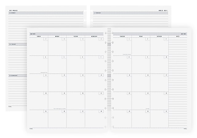 TUL® Discbound Academic Weekly/Monthly Planner Refill Pages, Letter Size, July 2021 To June 2022