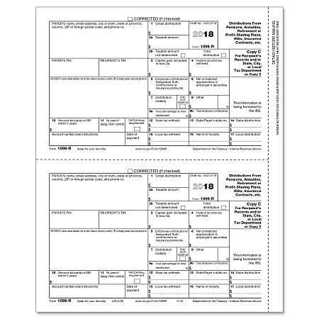 ComplyRight™ 1099-R Inkjet/Laser Tax Forms, Copy C, 8 1/2" x 11", Pack Of 100 Forms