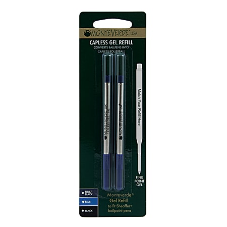 Monteverde® Rollerball Refills For Sheaffer Rollerball Pens, Fine Point, 0.5 mm, Blue/Black, Pack Of 25 Refills