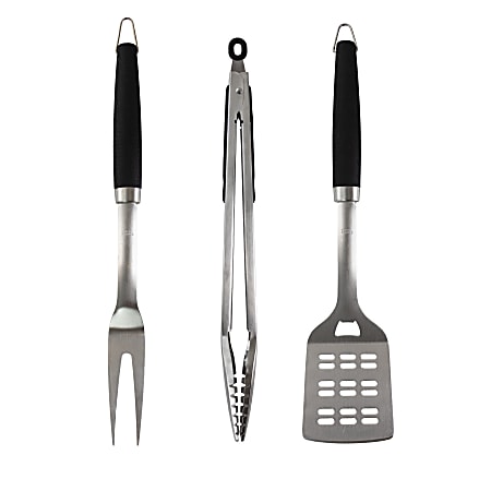 Gibson Home Sawyer 3-Piece Stainless Steel BBQ Tool Set, Black/Silver
