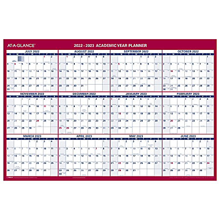 At-A-GLANCE® Horizontal Reversible Erasable Academic/Regular Year Wall Calendar, 36” x 24”, July 2022 To June 2023, PM200S28