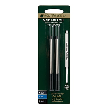 Monteverde® Capless Gel Refills For Sheaffer Ballpoint Pens, Fine Point, 0.5 mm, Black, Pack Of 2 Refills