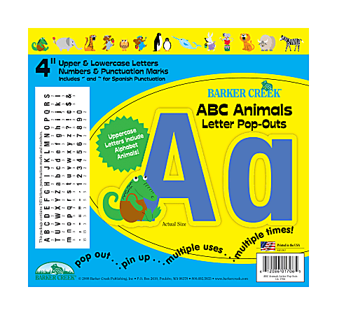 Barker Creek® Letter Pop-Outs, 4", ABC Animals, Set