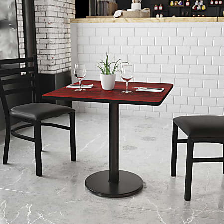 Flash Furniture Laminate Square Table Top With Round Table-Height Base, 31-1/8"H x 30"W x 30"D, Mahogany/Black