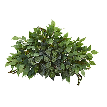 Nearly Natural Mixed Ficus and Fittonia Ledge 13”H Artificial Plant, 13”H x 20”W x 8”D, Green/Green