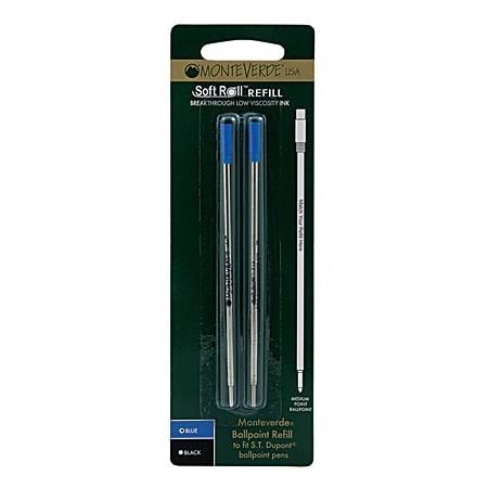 Monteverde® Ballpoint Refills For St. Dupont® Ballpoint Pens, Medium Point, 0.7 mm, Blue, Pack Of 2 Refills