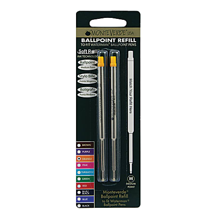 Monteverde® Ballpoint Refills For Waterman Ballpoint Pens, Medium Point, 0.7 mm, Orange, Pack Of 2 Refills