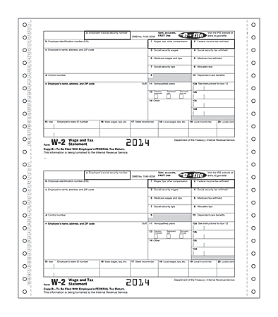 ComplyRight Tax Forms, W-2, Continuous, Employee, Copy B, C, 1 And 2, 4-Part, 9 1/2" x 11", Pack Of 100