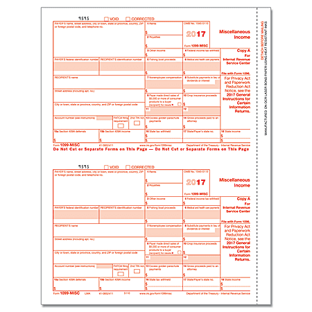 ComplyRight 1099-MISC Inkjet/Laser Tax Forms, Federal Copy A, 1-Part, 8 1/2" x 11", Pack Of 2,000 Forms