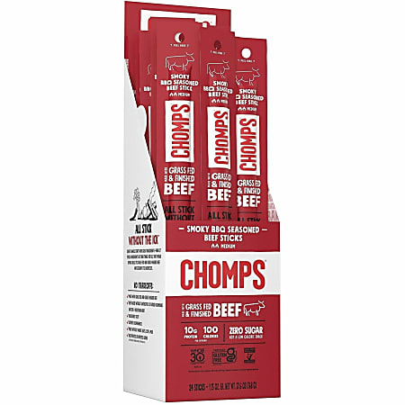 CHOMPS Beef Jerky Sticks - Barbeque - 1.15 oz - 24 / Pack