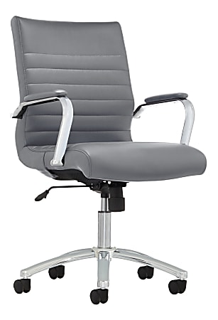 Realspace&reg; Modern Comfort Winsley Bonded Leather Mid-Back Manager Office Chair, Gray/Chrome, BIFMA Compliant