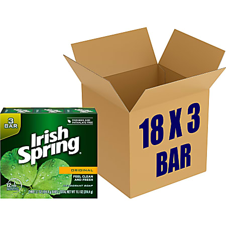 Irish Spring Deodorant Bar Soap with Flaxseed Oil - Original Clean Scent - 3.75 oz - 3 Pack - 18/Carton - 114177CT