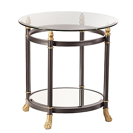 SEI Furniture Allesandro End Table, Round, Clear/Dark Gray/Gold
