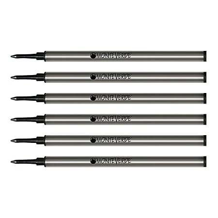 Monteverde® Rollerball Refills For Waterman Rollerball Pens, Fine Point, 0.5 mm, Black, Pack Of 6 Refills