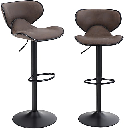 ALPHA HOME 360° Swivel PU Leather Bar Stools With Backs, Brown/Black, Set Of 2 Stools