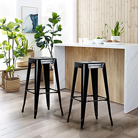 Glamour Home Barton Metal Barstools, Black, Set Of 2 Barstools