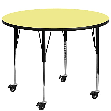 Flash Furniture Mobile Height Adjustable Thermal Laminate Round Activity Table, 30-3/8”H x 60''W, Yellow