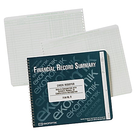 Ekonomik Check Registry, 1-Part, 8 3/4" x 10", 100% Recycled, White, 40 Sheets