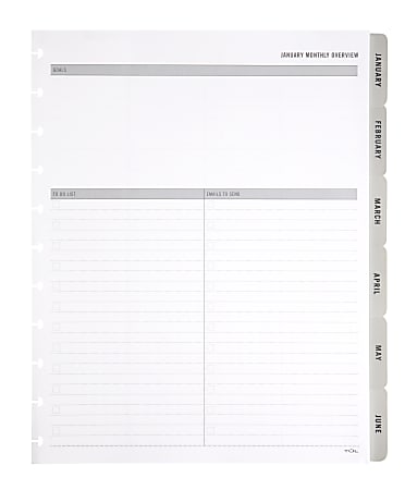 TUL® Discbound Monthly Planner Refill With 12 Tab Dividers, Letter Size, Gray, January To December 2022