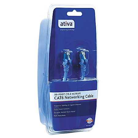 Ativa® Cat 6 Networking Cable, 50', Blue