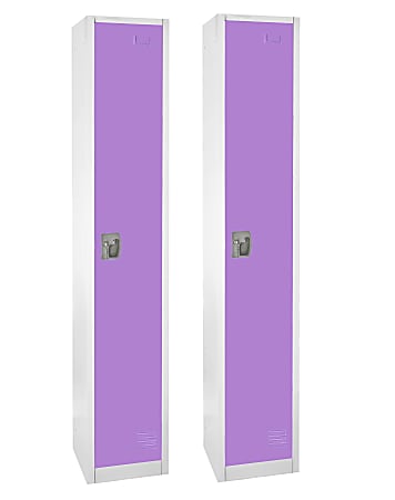 Alpine 1-Tier Steel Lockers, 72”H x 12”W x 12”D, Purple, Set Of 2 Lockers