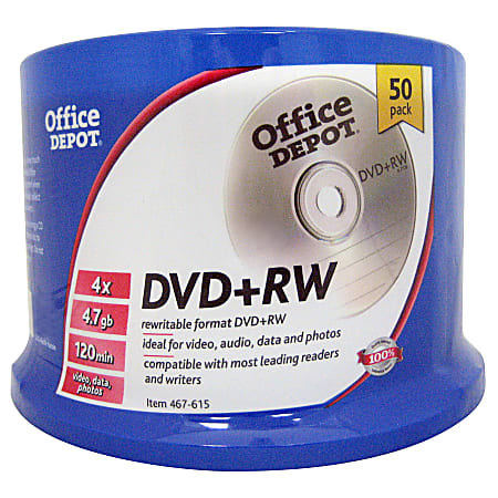 Office Depot® Brand DVD+RW Rewritable Media Spindle, 4.7GB/120 Minutes, Pack Of 50