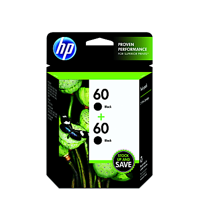 HP 60 Black Ink Cartridges, Pack Of 2, CZ071FN