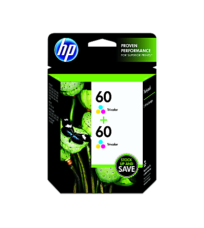 HP 60 Tri-Color Ink Cartridges, Pack Of 2, CZ072FN