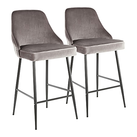 LumiSource Marcel Contemporary Glam Counter Stools, Black/Silver, Set Of 2 Stools