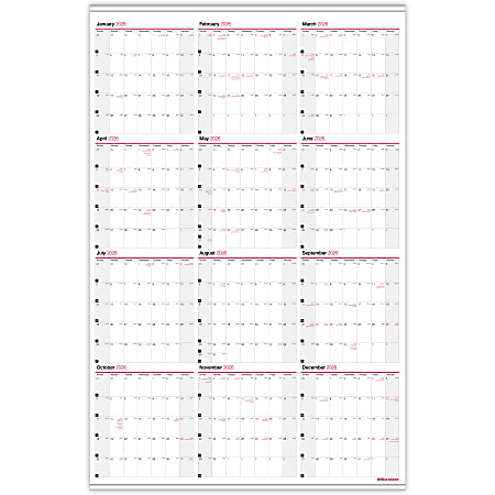 Office Depot Brand Yearly Wall Calendar, 24" x 36", White, January 2026 to December 2026, OD30142826