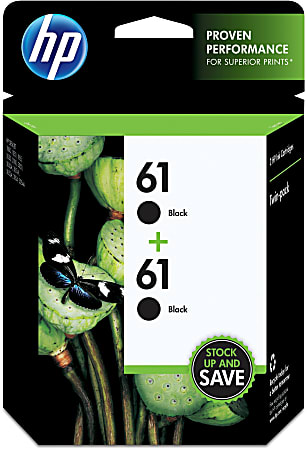 HP 61 Black Ink Cartridges, Pack Of 2, CZ074FN