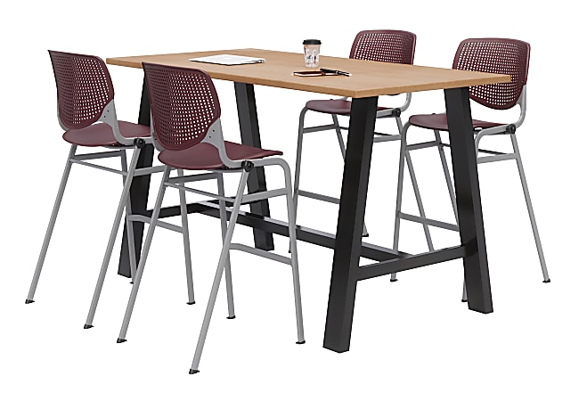 KFI Studios Midtown Bistro Table With 4 Stacking Chairs, 41"H x 36"W x 72"D, Kensington Maple/Burgundy