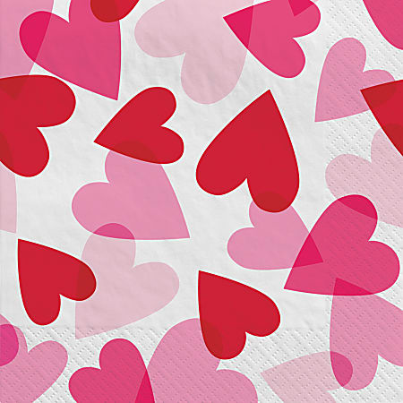 Amscan Valentine’s Day Heart Beverage Napkins, 5” x 5”, Red/Pink/White, 40 Napkins Per Pack, Set Of 3 Packs