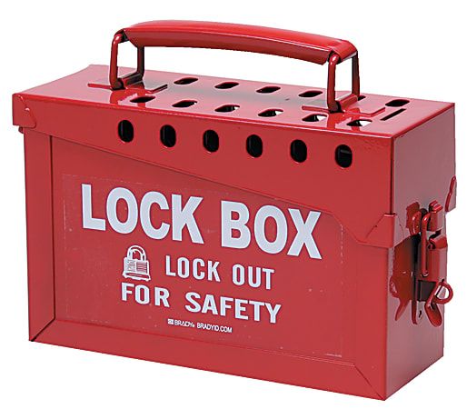 Brady Lock Box, 6 in H x 9 in L x 3.5 in W, Red