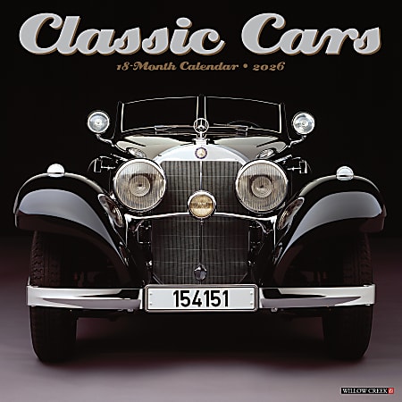 2026 Willow Creek Press Art & Design Monthly Wall Calendar, 12" x 12", Classic Cars, January To December, 50729