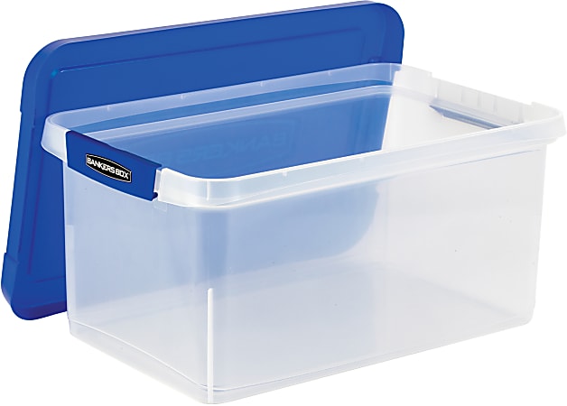 Bankers Box Latch Lid Storage Bin, 22.38 x 14.19 x 10.63, Clear/Blue ( FEL86101 )
