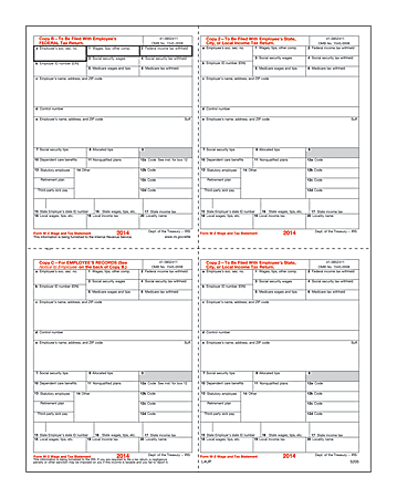 ComplyRight Tax Forms, W-2, Inkjet/Laser, Box-Style, Employee, Copy B, 2, C, 2, 4-Up, 8 1/2" x 11", Pack Of 50 Sheets/50 Forms