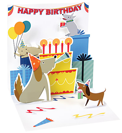 Up With Paper Everyday Pop-Up Greeting Card With Envelope, Half Fold, 4-1/2" x 4-1/2", Dogs And Gifts