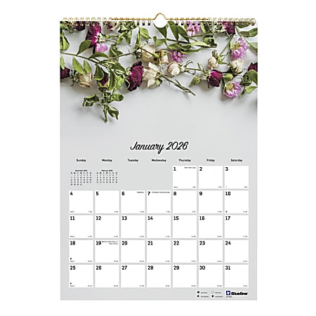 2026 Blueline Colorful Monthly Wall Calendar, 12" x 17", Romantic, January To December, C173122