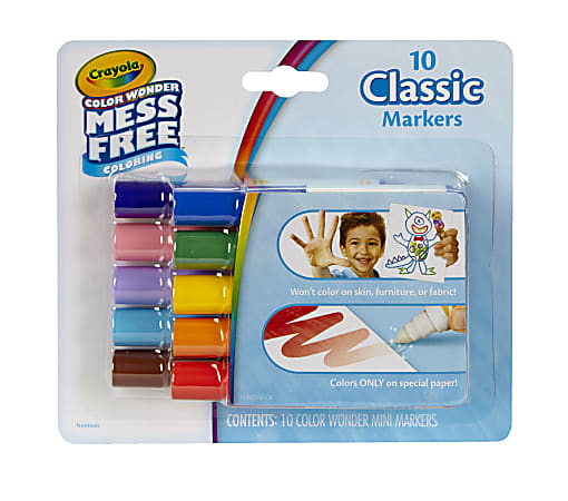 Crayola® Color Wonder Mini Markers, Conical Point, Assorted Classic Ink Colors, Pack Of 10